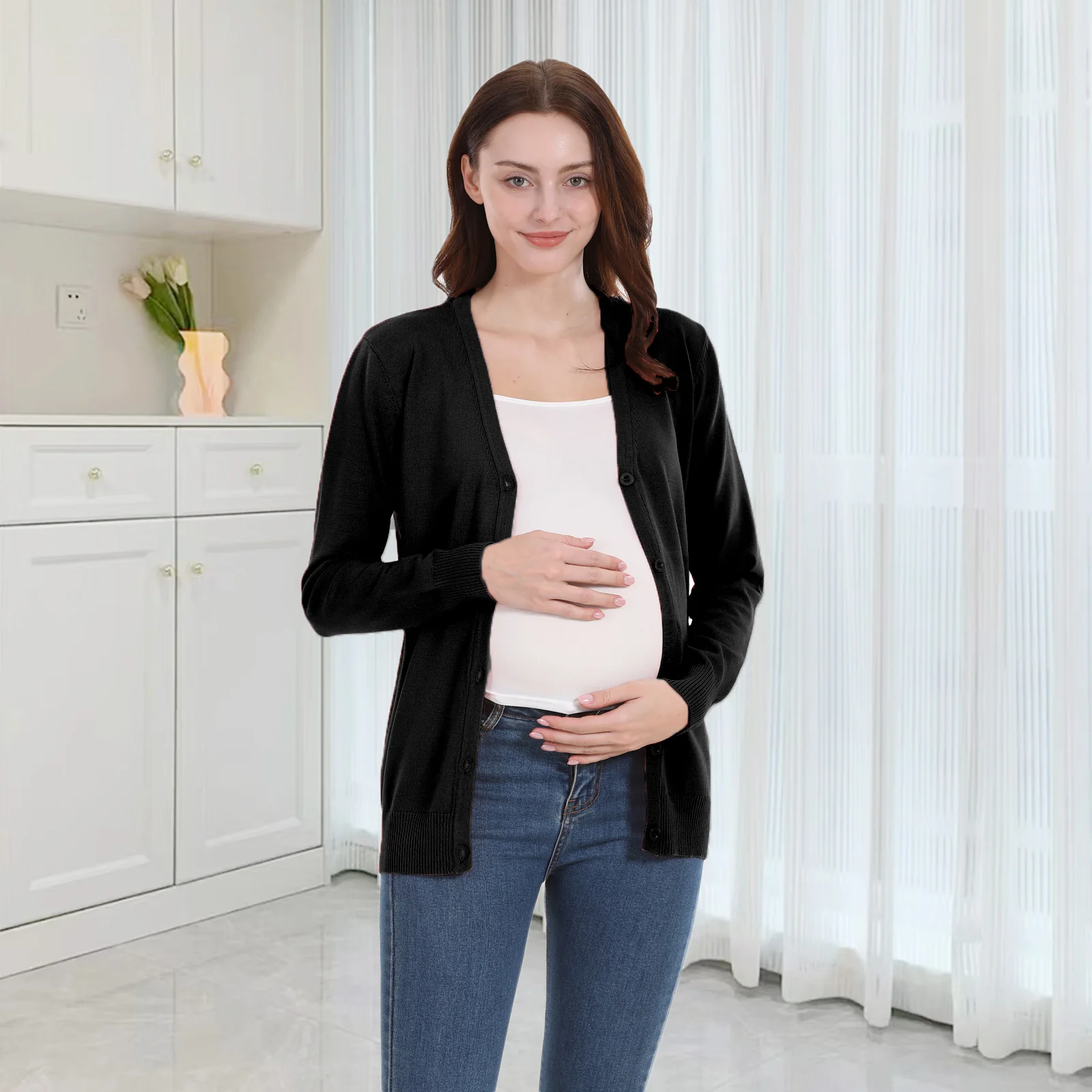 Ropa de maternidad con lactancia: cárdigan de manga larga talla grande - imagen 5