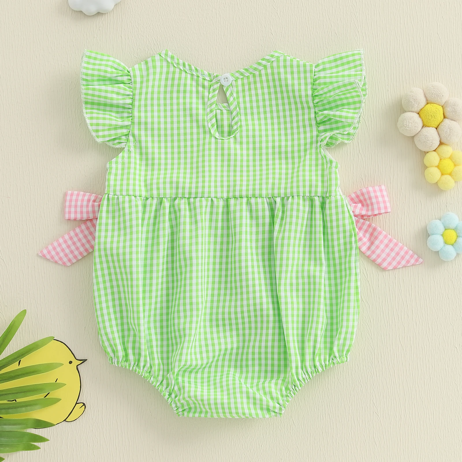 BeQeuewll Pelele de verano para bebé niña con lazos bordados de ovejas - imagen 3