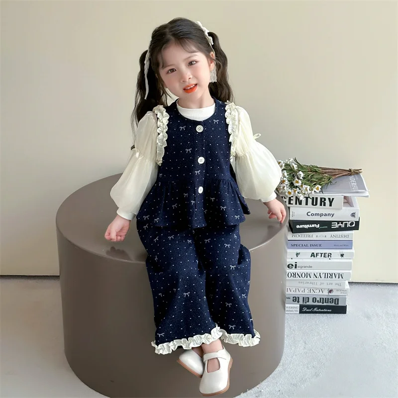 Conjunto de primavera para niña con lazo y manga larga - imagen 3