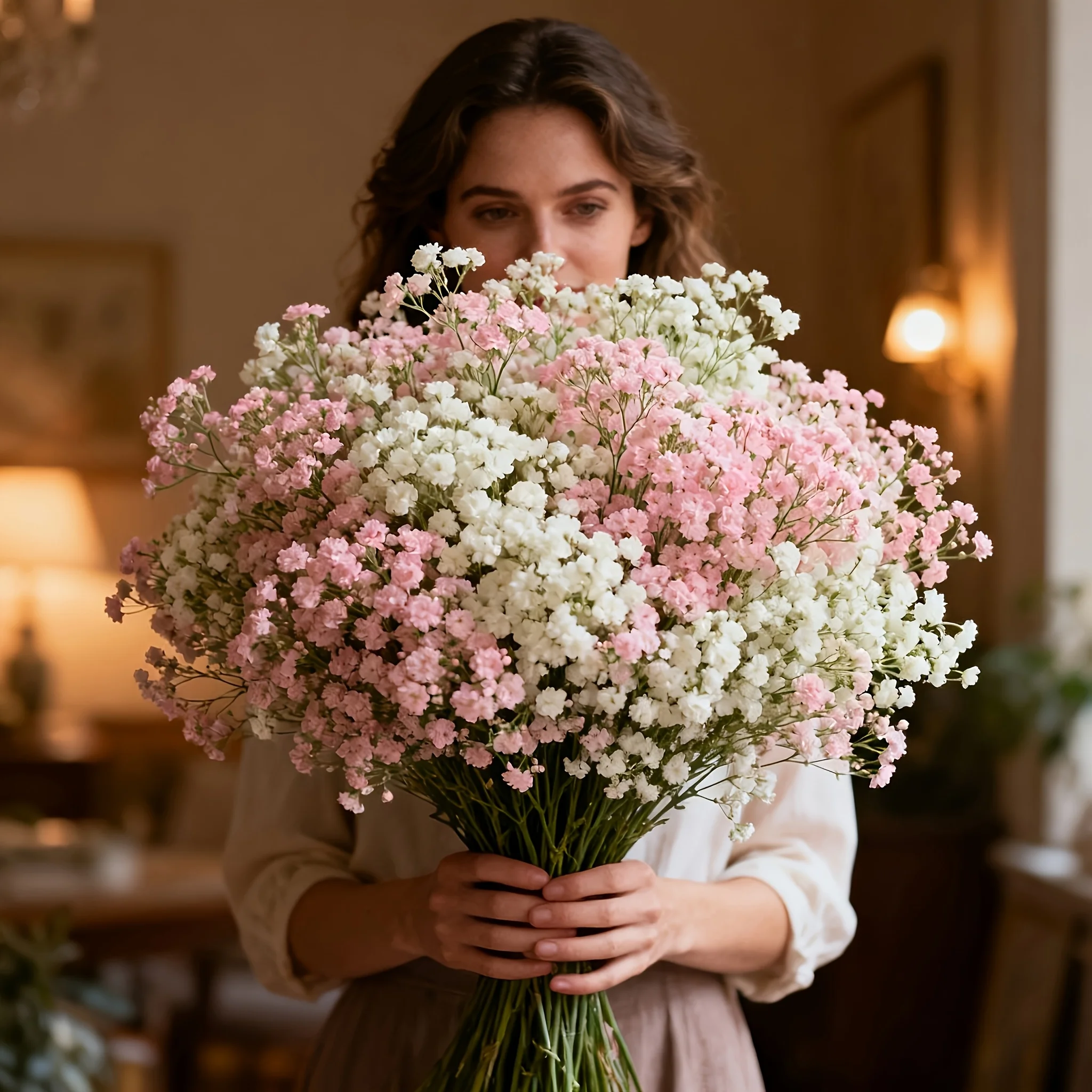 Decoración festiva de gypsophila y rosas blancas para aniversario - imagen 3