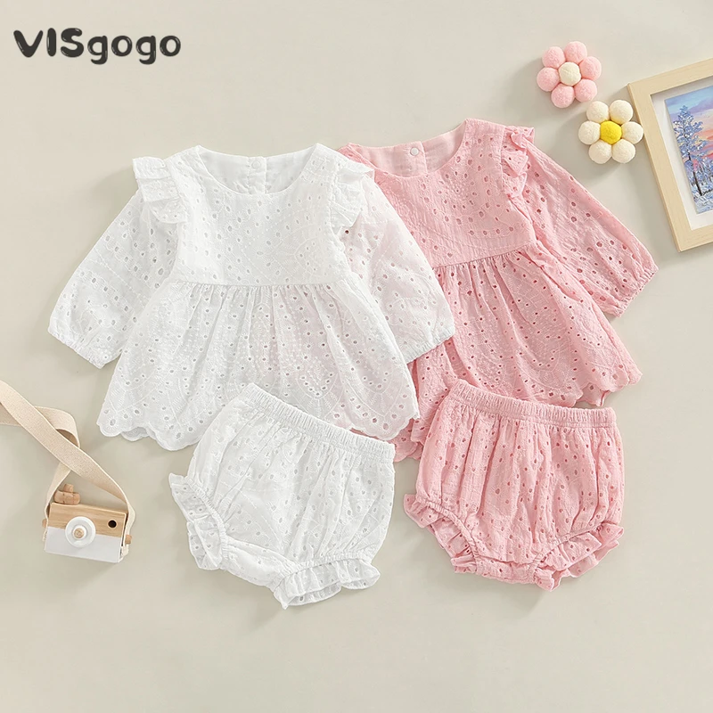 VISgogo Conjunto infantil: camiseta manga larga y shorts volantes