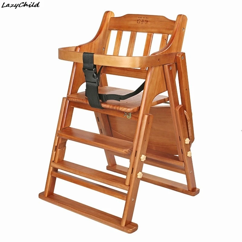 Trona infantil de madera maciza con cojín – Plegable y regulable - imagen 3
