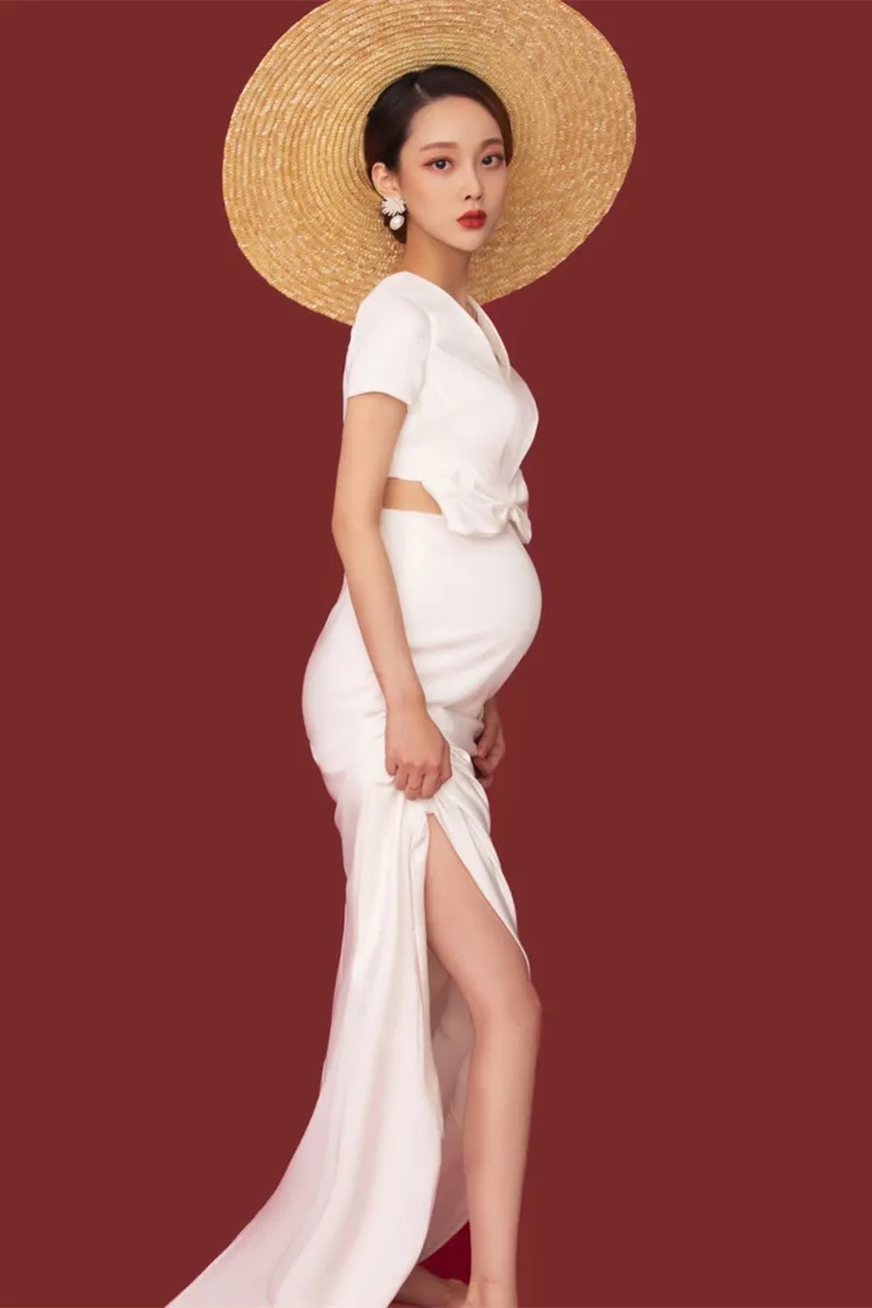 Vestido premamá blanco cuello V - Vista general