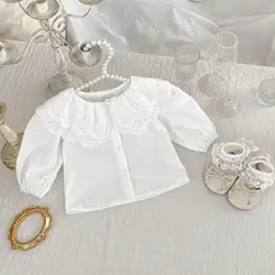 Milangel Blusa de encaje doble capa para niña pequeña