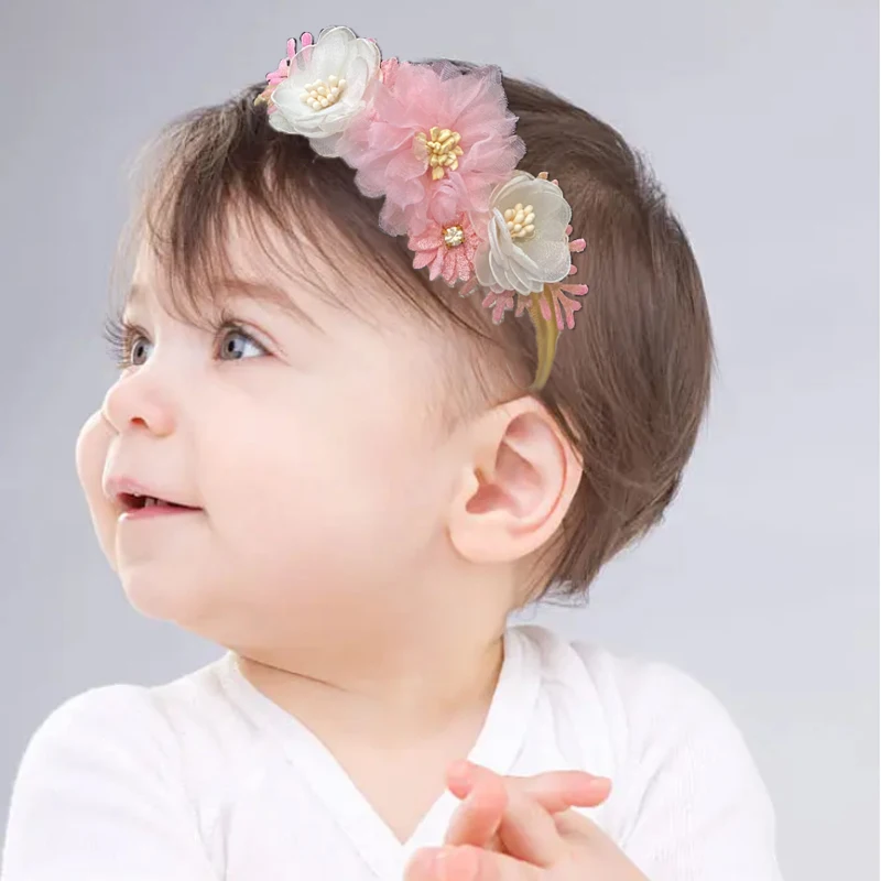 Diadema floral elástica para bebé y niña – Recién nacido - imagen 5