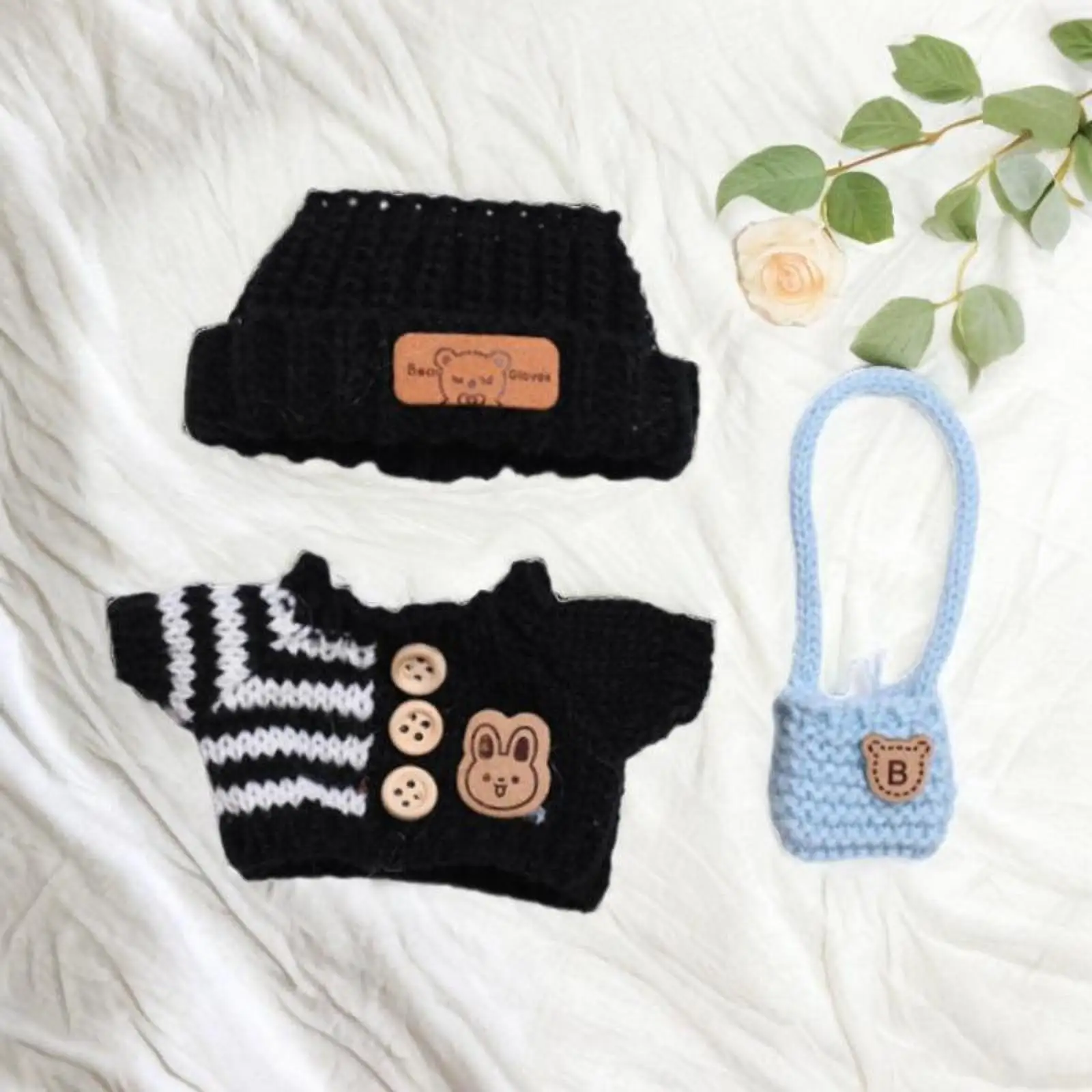 Conjunto de ropa para muñecas: suéter y sombrero con bolsa