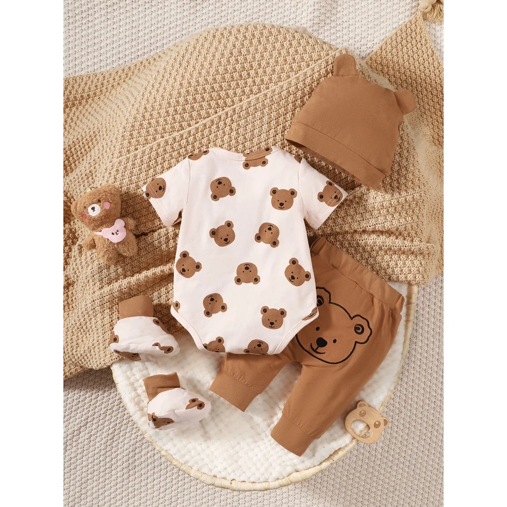 Conjunto recién nacido con body de oso, pantalones y gorro - imagen 4