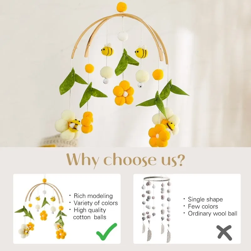 Vista completa del móvil sonajero abeja para cuna