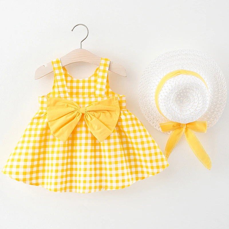 Vestido de verano algodón sin mangas para niña con lazo amarillo - imagen 3