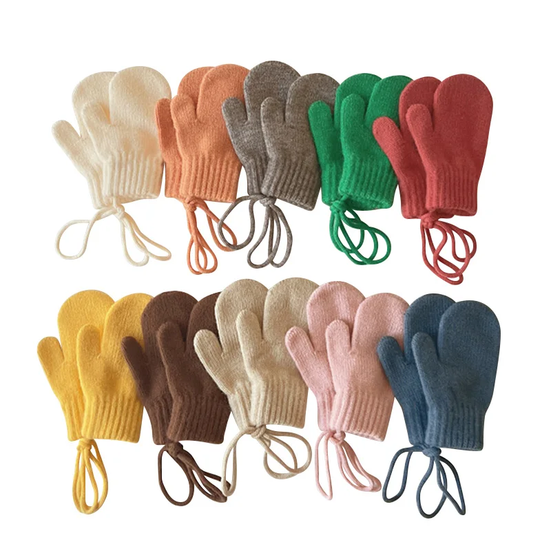 Guantes de lana bebé invierno manoplas tejidas color caramelo - imagen 2