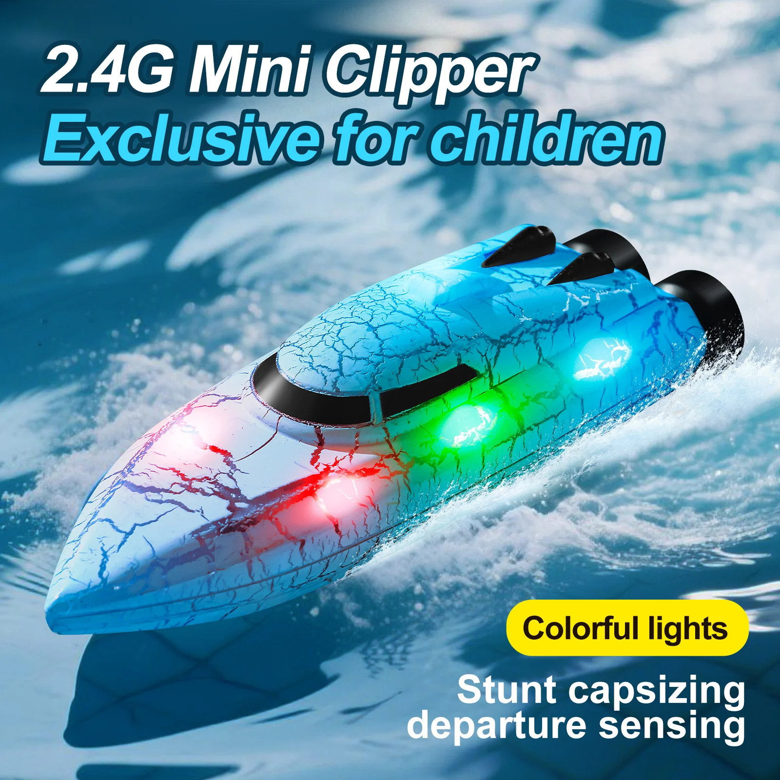 Barco RC teledirigido 4WD con luz – Lancha rápida para piscina - imagen 4