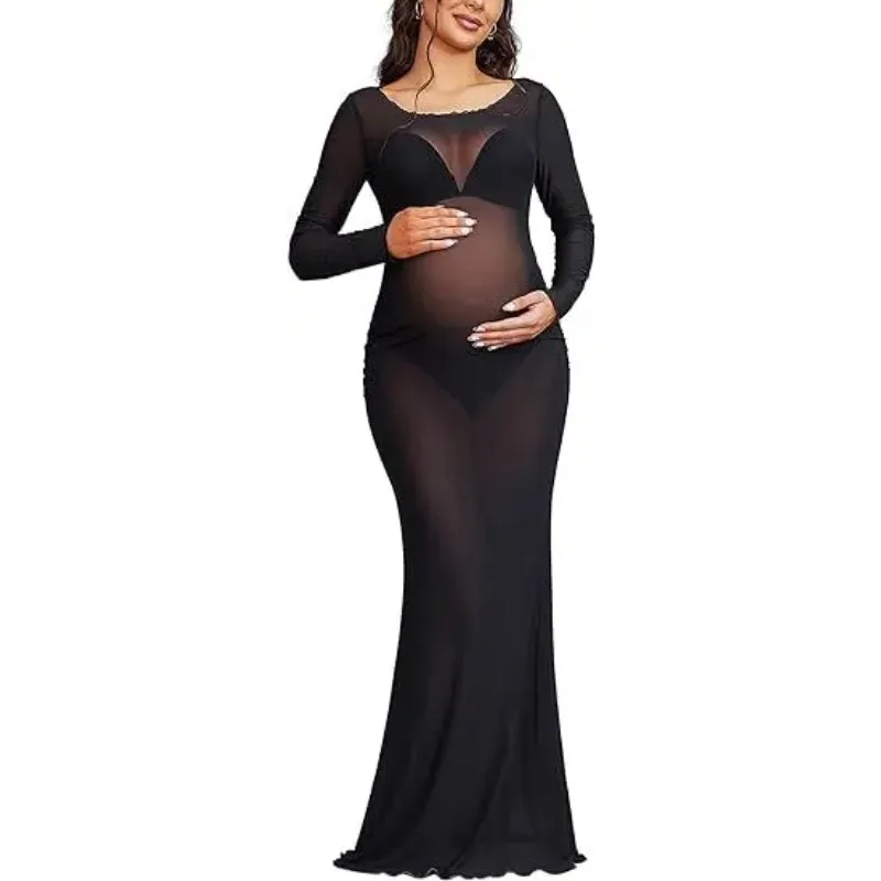 Vestido de malla para fotografía de maternidad – Transparente elástico