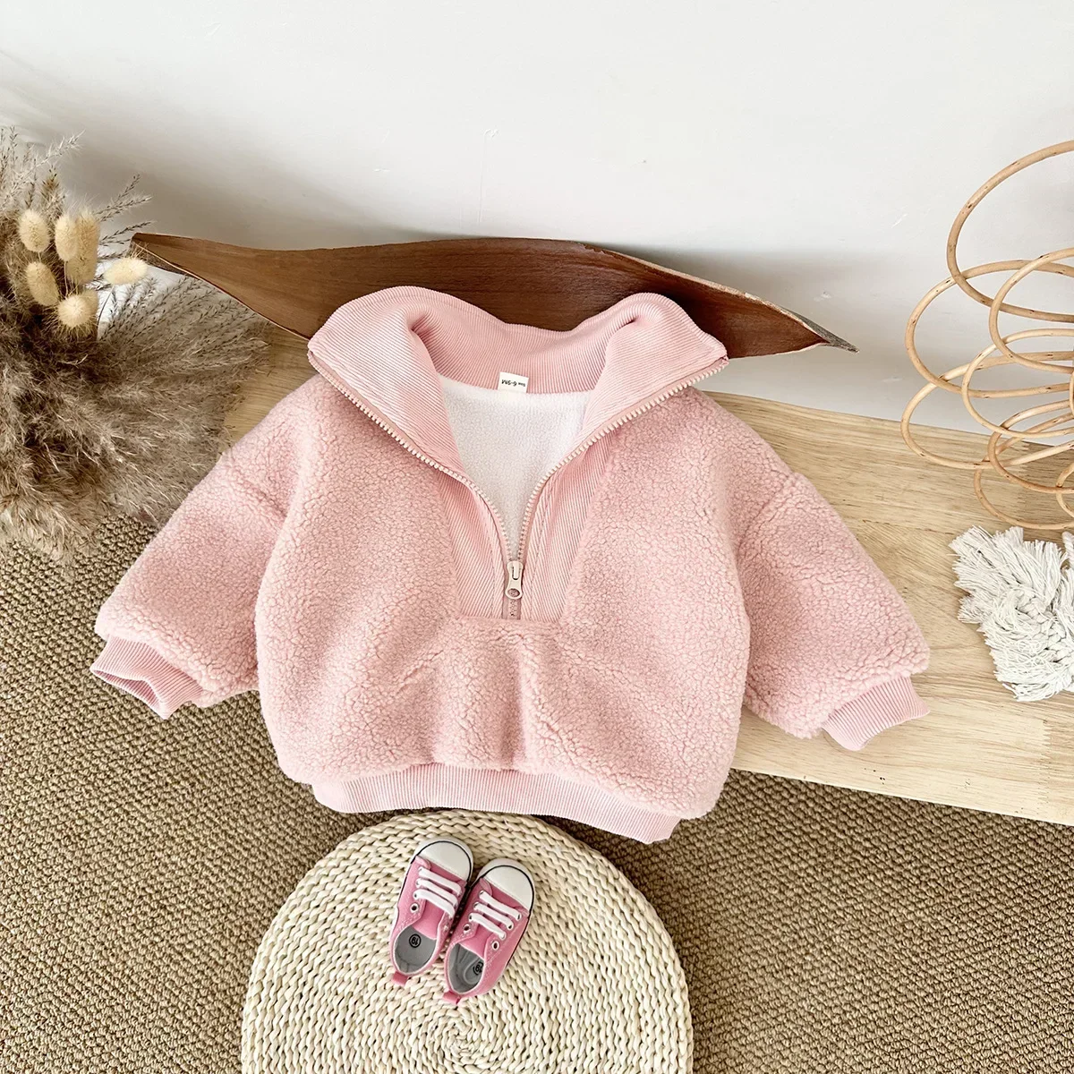 Sudadera con capucha de lana y cuello simulado para bebé - imagen 4