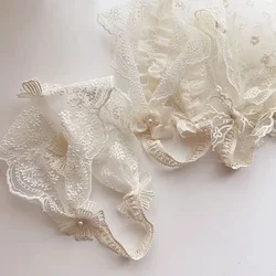 Diadema ancha encaje hueco para bebé con lazo flor blanca