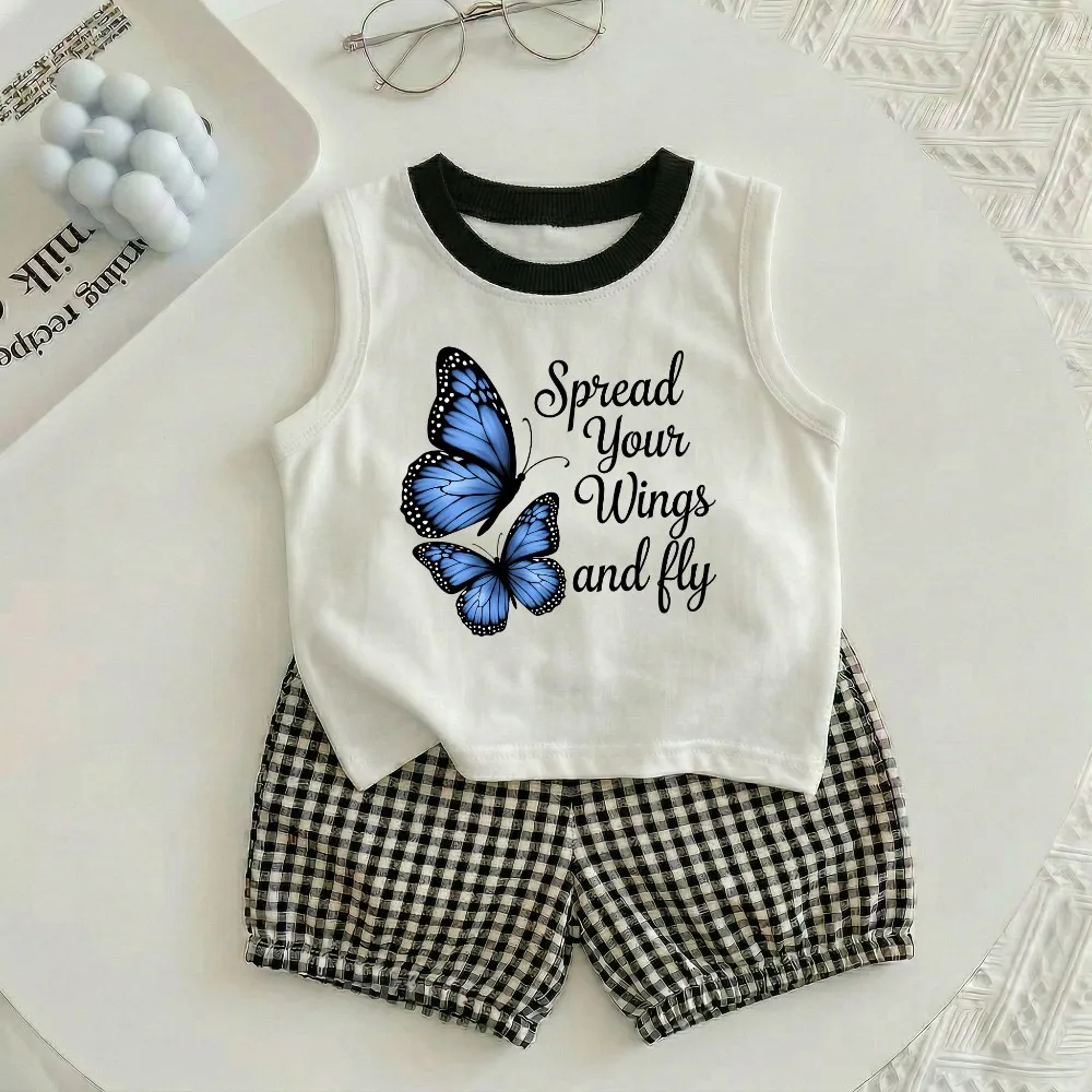 Conjunto de verano niña chaleco sin mangas y shorts a cuadros - imagen 3