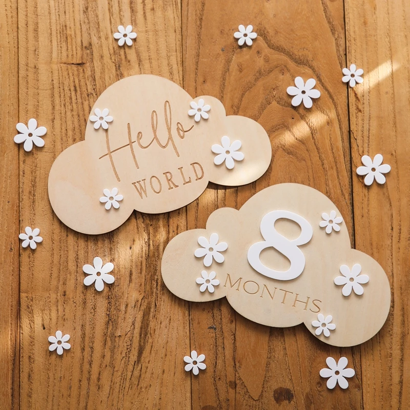 Tarjetas de madera con forma de nube para fotos de bebé