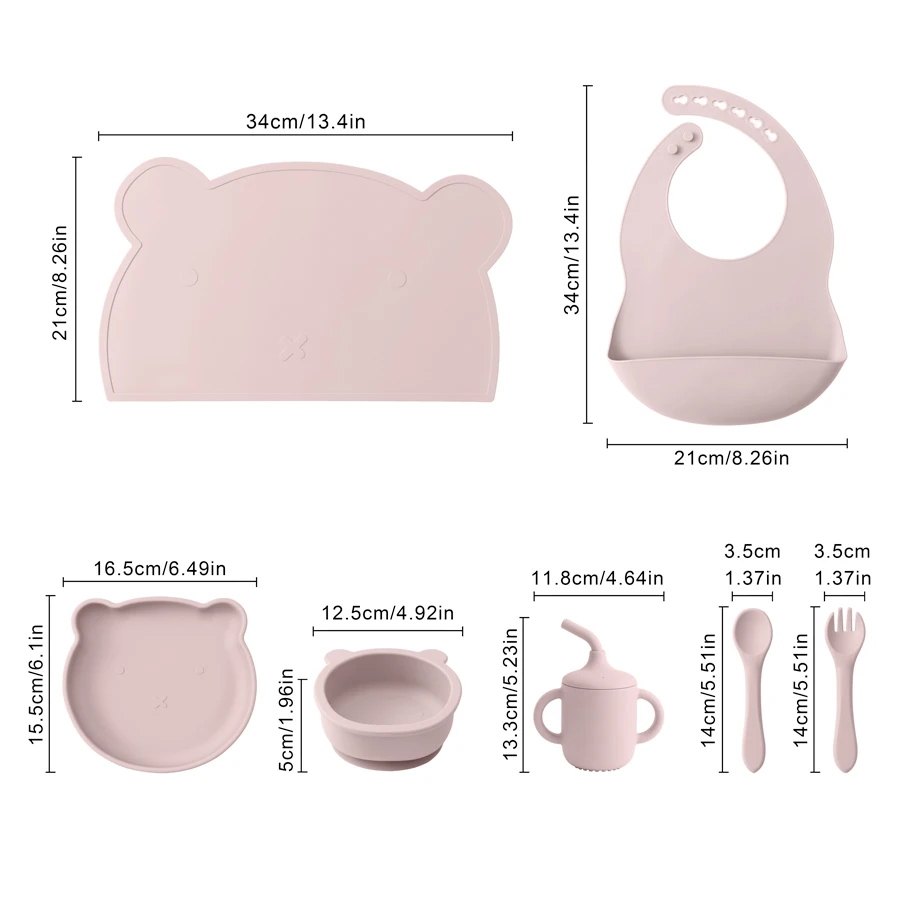 Set de silicona para bebé con plato, babero y vaso