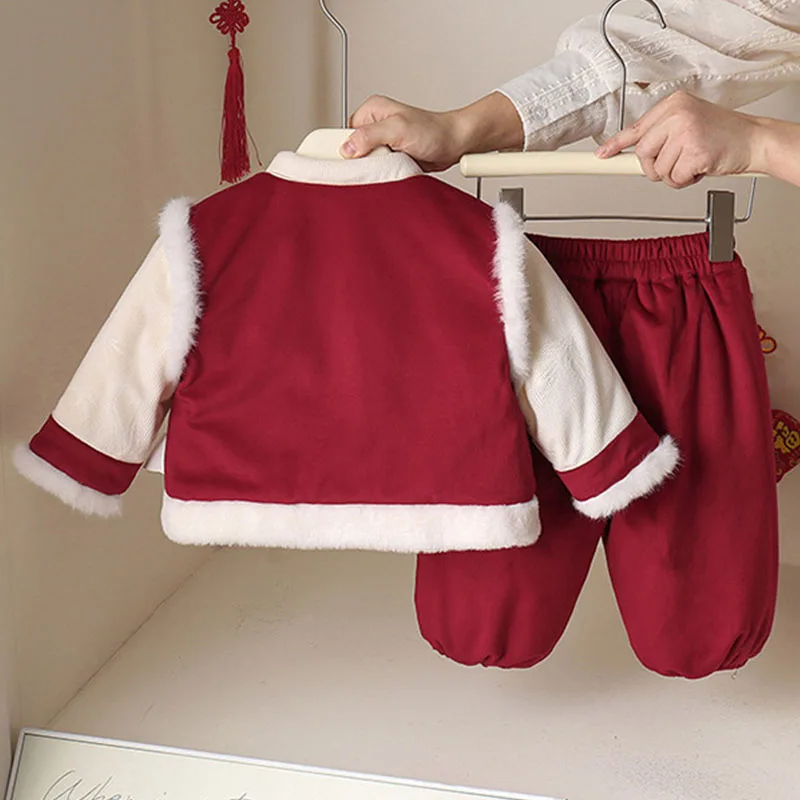 Conjunto de bebé invierno rojo: camiseta y pantalón cálidos - imagen 3