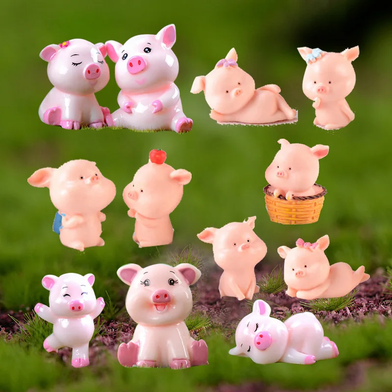 Estatuilla infantil de cerdito con musgo y hadas – Figura decorativa - imagen 3