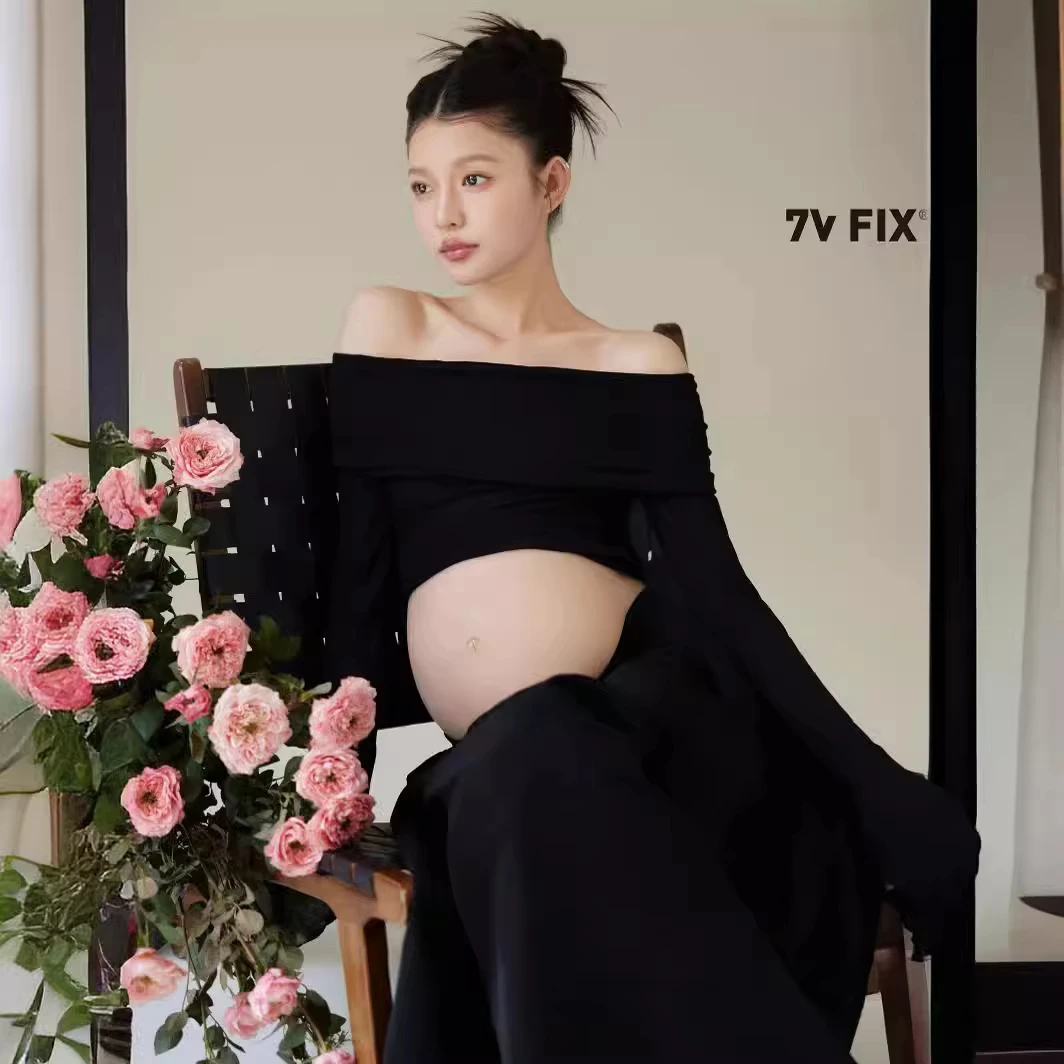 Conjunto premamá negro para sesión de fotos de embarazo - imagen 3
