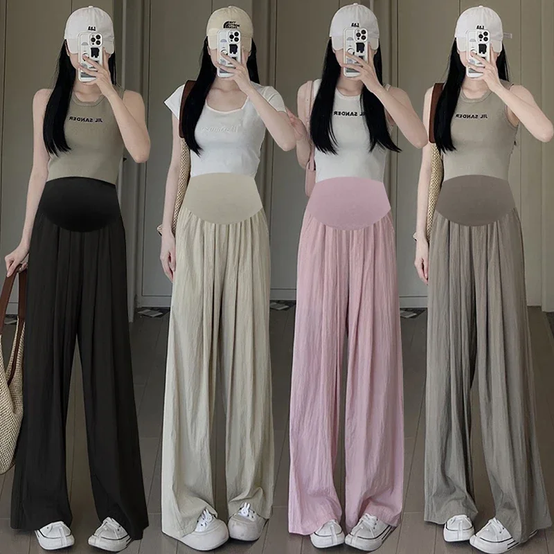 Pantalón premamá de pierna ancha, largo y suelto para verano - imagen 4