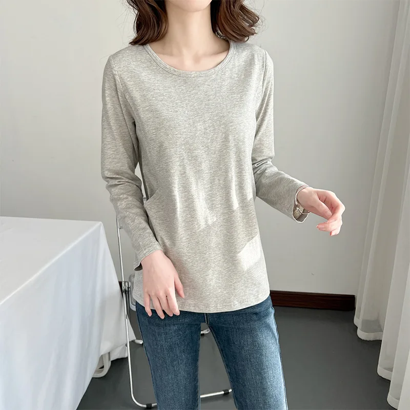Camiseta de lactancia manga larga gris jaspeado con apertura lateral - imagen 2