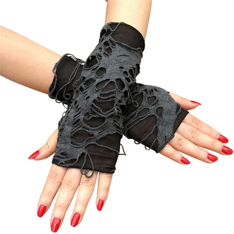 Guantes góticos negros largos sin dedos – Estilo festival unisex - imagen 2