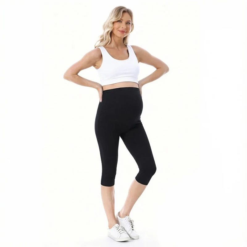 Pantalones capri premamá con cintura ajustable de tejido modal - imagen 3