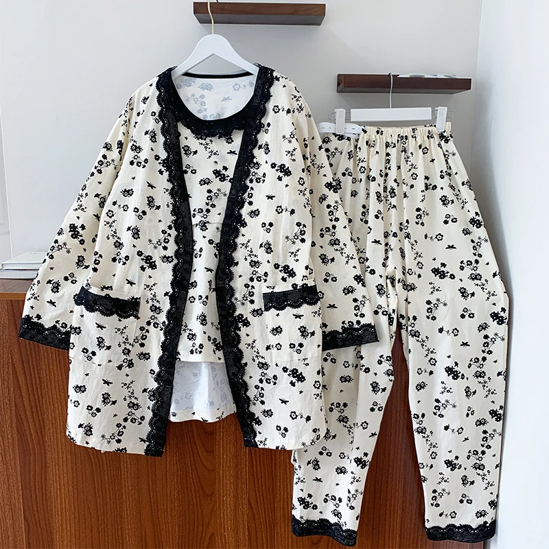 Conjunto de pijama premamá de algodón estampado para otoño