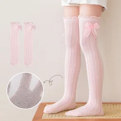 Calcetines altos finos de algodón para niñas con malla princesa