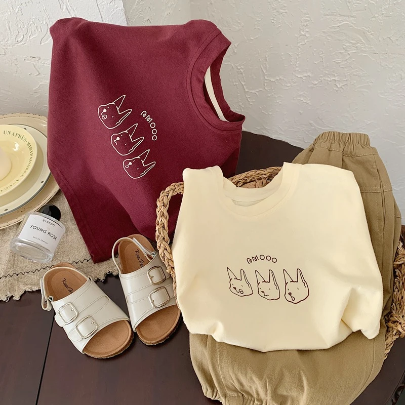 Camiseta infantil de verano, cuello redondo y estampado