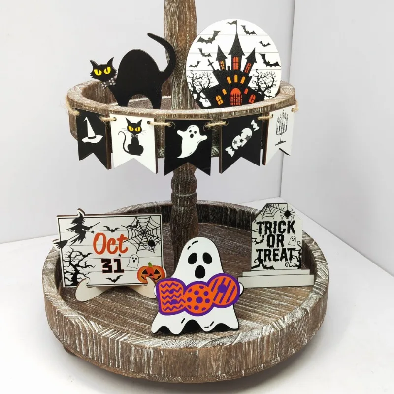 Bandeja en capas de madera fantasma para decoración Halloween infantil