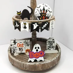 Bandeja en capas de madera fantasma para decoración Halloween infantil
