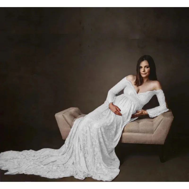 Vestido de maternidad encaje largo holgado con bordado - imagen 2