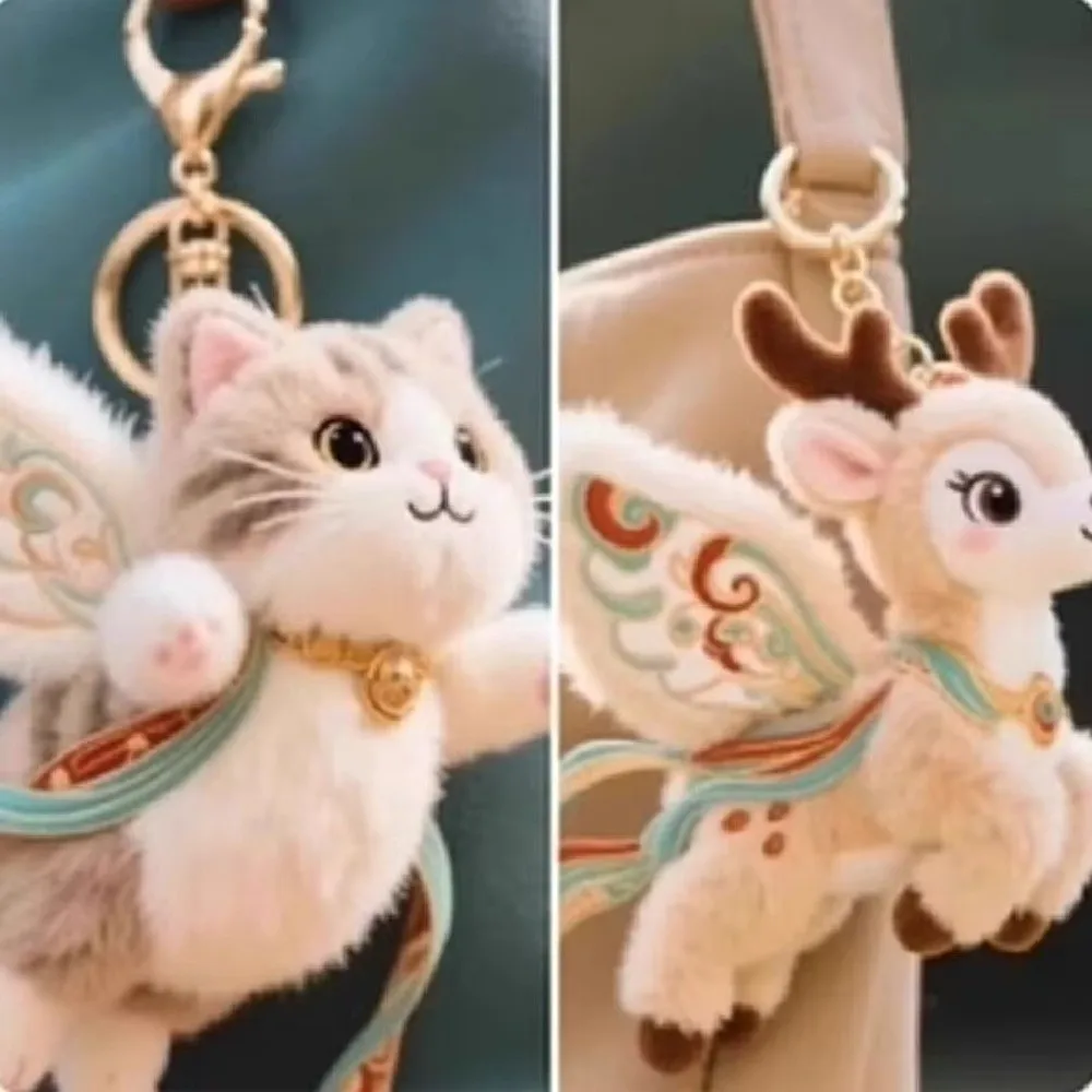 Llavero Dunhuang con colgante de gato volador y ciervo