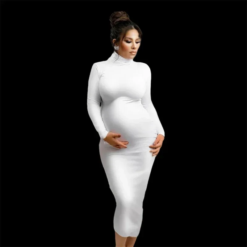 Vestido de maternidad midi plisado de manga larga para embarazadas - imagen 4