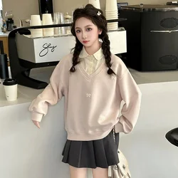 Sudadera de primavera para niñas con pajarita y cuello redondo