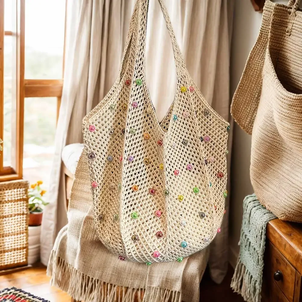 Bolso de ganchillo bohemio con cuentas de colores - Gran capacidad - imagen 3