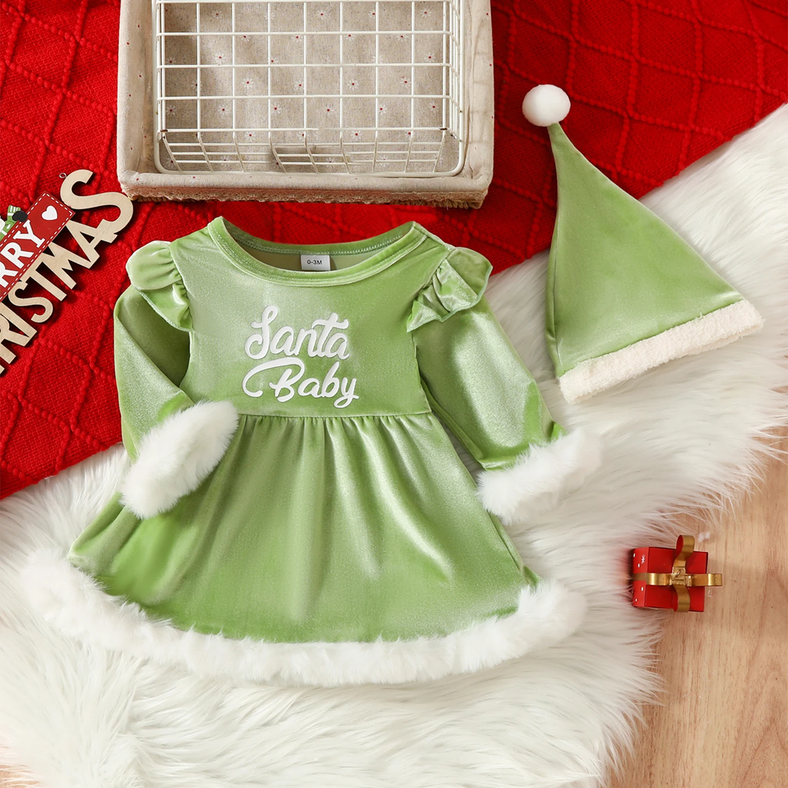 Disfraz Papá Noel para bebé niña con pelele y gorro - imagen 4