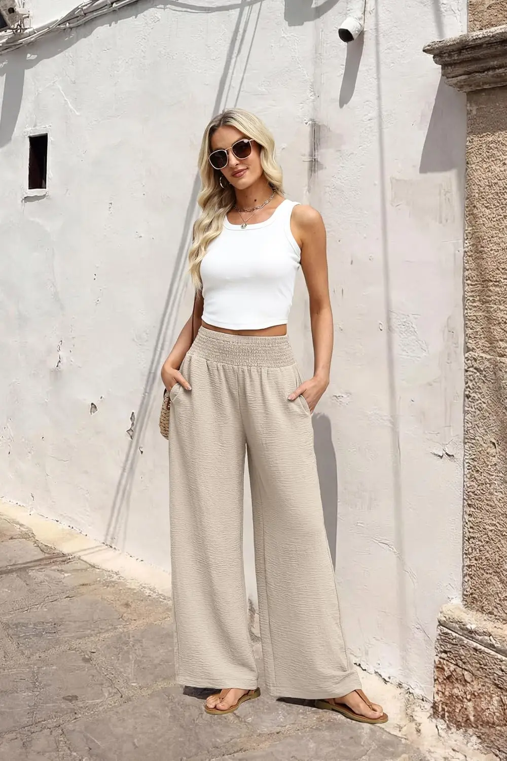 Pantalones anchos de bebé cintura alta con bolsillos casuales - imagen 5