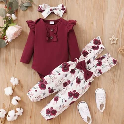 Conjunto bebé niña Año Nuevo 0-18m mono rojo pantalones tirantes flores
