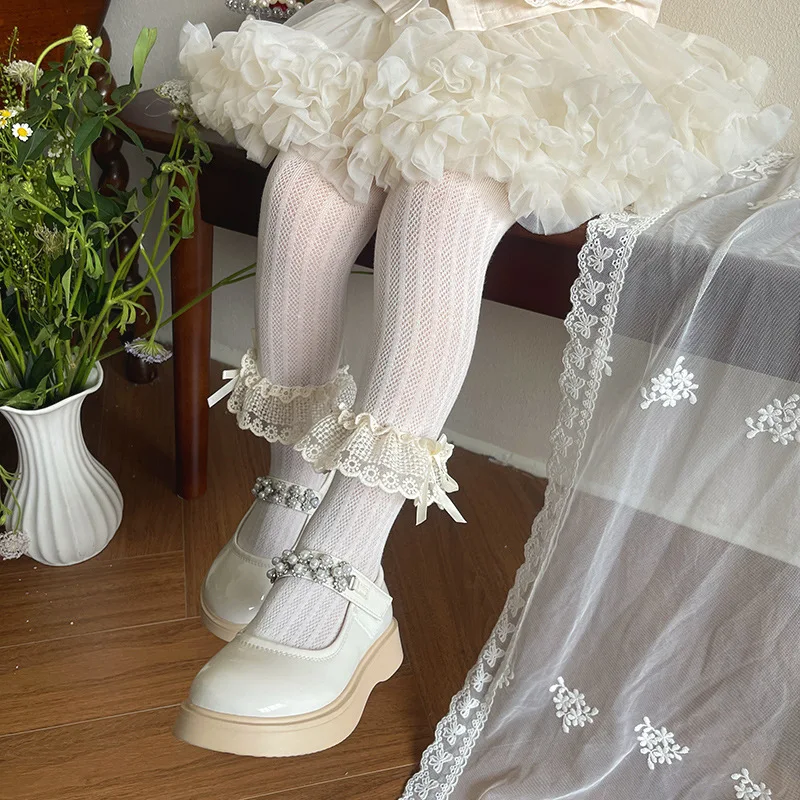 MILANCEL pantimedias de verano para niña con lazo y encaje festivo - imagen 3
