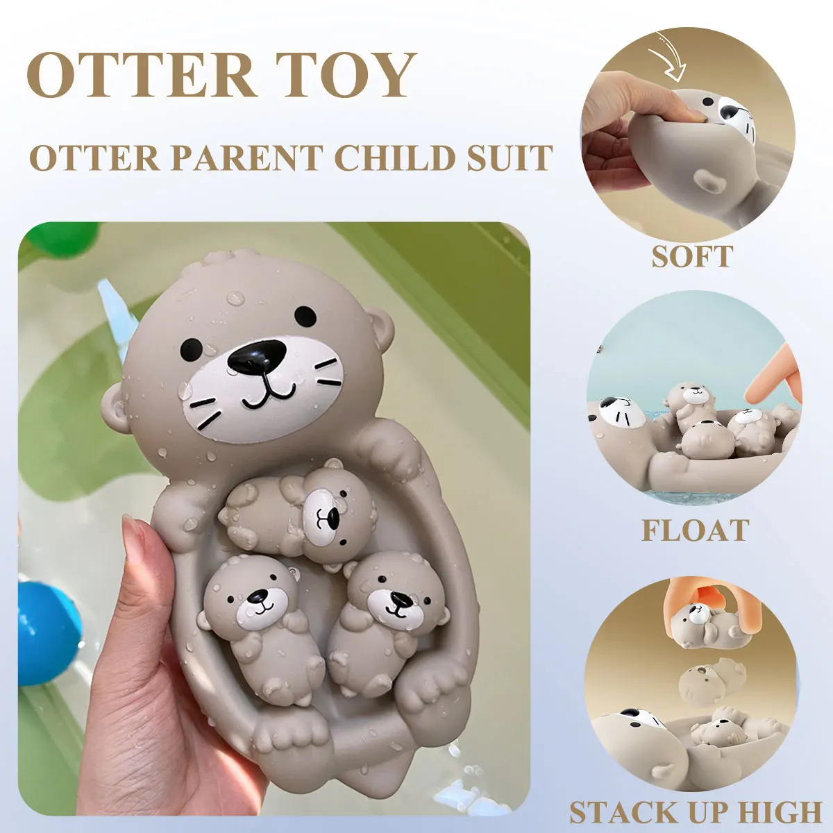 Set de bañera infantil con nutria flotante, sello y aros de juego acuático - imagen 3