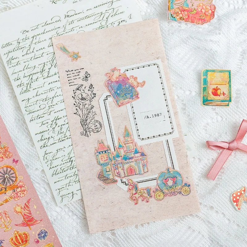 Adhesivos decorativos princesa y hadas con flores doradas para diario - imagen 4
