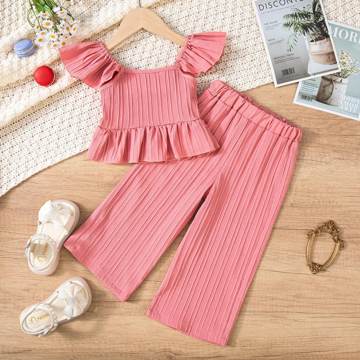 Conjunto de verano niña Somenie: blusa cuello Peter Pan y pantalón - imagen 2
