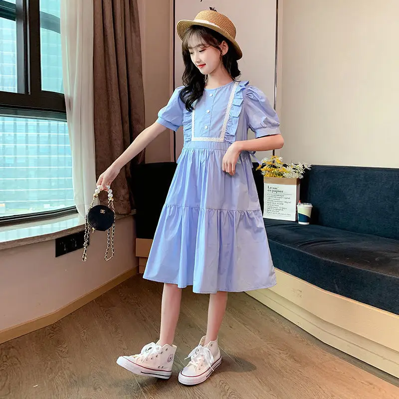 Vestido verano manga corta para niña cuello redondo liso - imagen 5