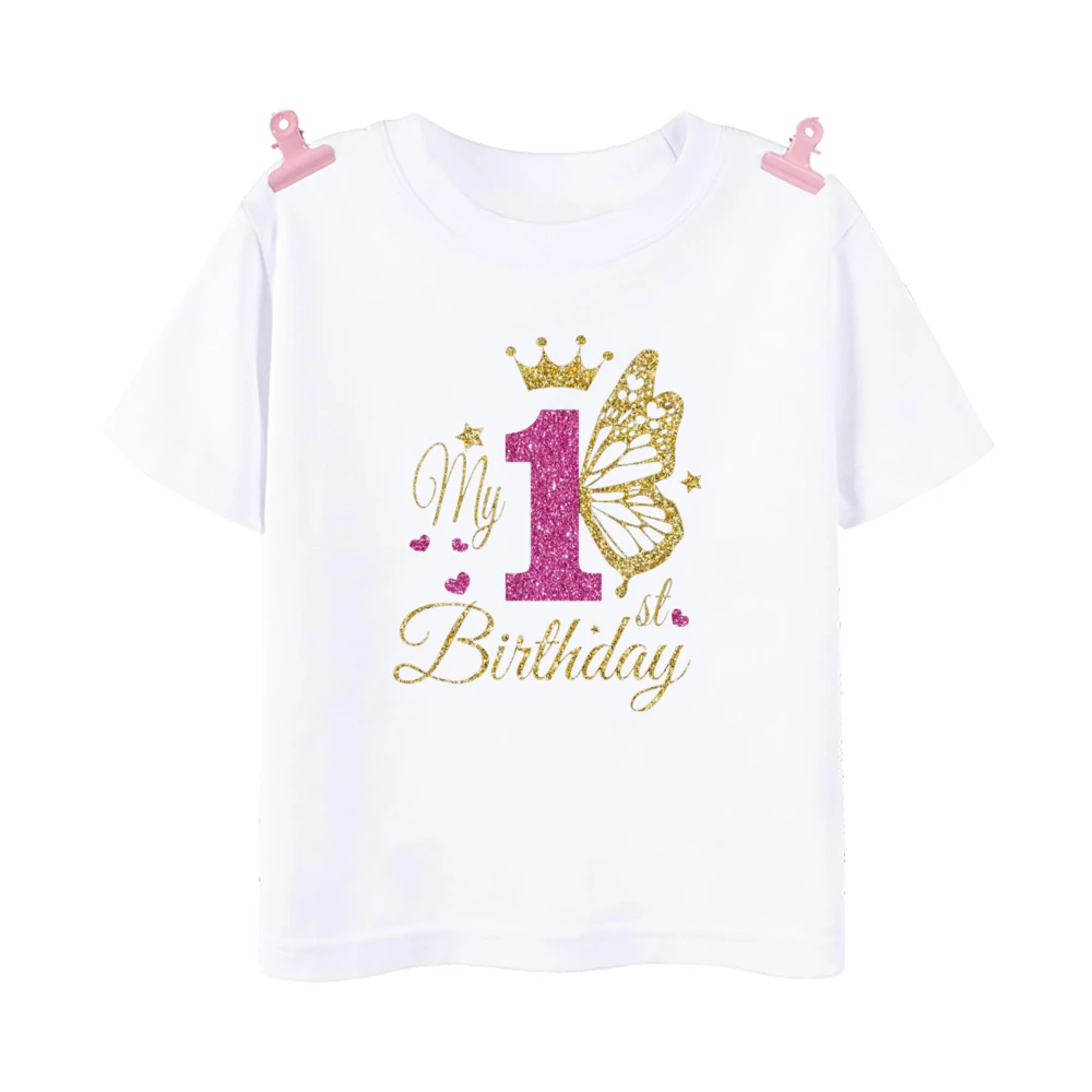 Camiseta de cumpleaños para niñas con estampado de mariposas