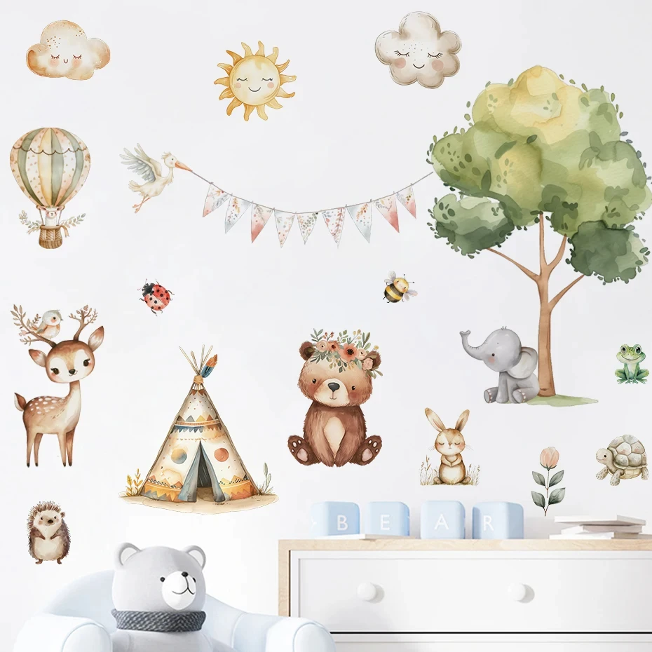 Pegatina pared animales del bosque infantil – ciervo conejo oso - imagen 2