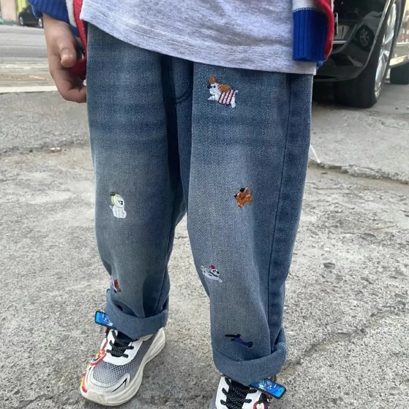 Pantalones vaqueros para niños – Bordado de perrito estilo coreano - imagen 3