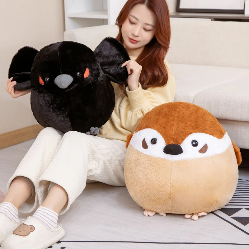 Peluche de ave gorrión y cuervo cojín suave redondo realista